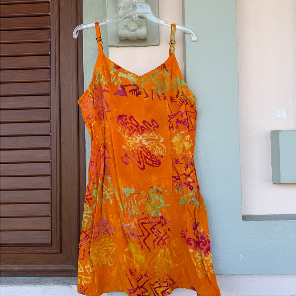 Vintage Vibrant Orange Patterned Dress - Picture 2 of 3